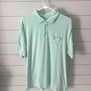 Vineyard Vines Edgartown Polo. Men’s Large. Green and White Striped.